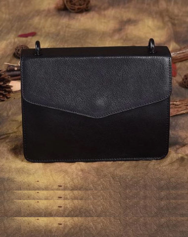 Black Vintage Leather Womens Chain Shoulder Bag Brown Side Bag Cross body Purse for Ladies