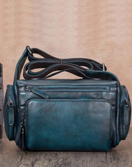Blue VIntage Mens Leather Small Messenger Bag Tan SIde Bag Brown Courier Bag for Men