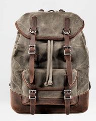 Waxed Canvas Leather Mens Waterproof Travel Green Backpack 15'' Computer Backpack for Men