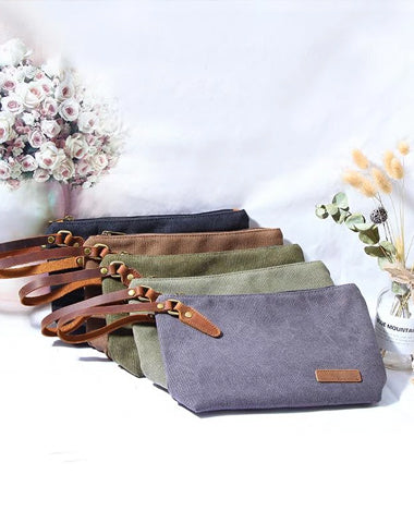 Canvas Leather Mens Small Black Storage Bag Green Clutch Bag Brown Envelope Bag for Men