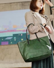 Fashion Womens Green Soft Leather Zipper Top Green Shopper Tote Bag Shoulder Shoulder Purse