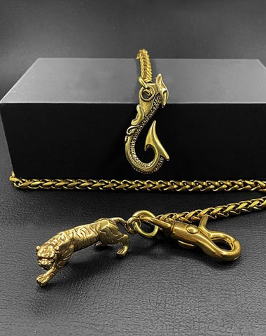 Cool Brass 18" Mens Tiger Hook Key Chain Pants Chain Wallet Chain Motorcycle Wallet Chain for Men