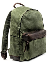 Waxed Canvas Womens Mens Backpack 14'' Green College White Backpack Travel Backpack For Men