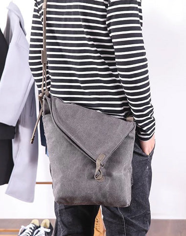 Canvas Mens Womens Casual Gray 12‘’ Shoulder Bag Courier Bag Side Bag Messenger Bag for Men