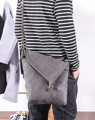Canvas Mens Womens Casual Gray 12‘’ Shoulder Bag Courier Bag Side Bag Messenger Bag for Men