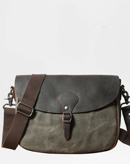 Cool Waxed Canvas Leather Mens Casual Small Green Side Bag Messenger Bag For Men