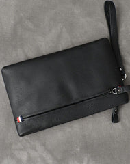 Black Leather Mens Business Clutch Bag Wristlet Clutch Wallet For Men