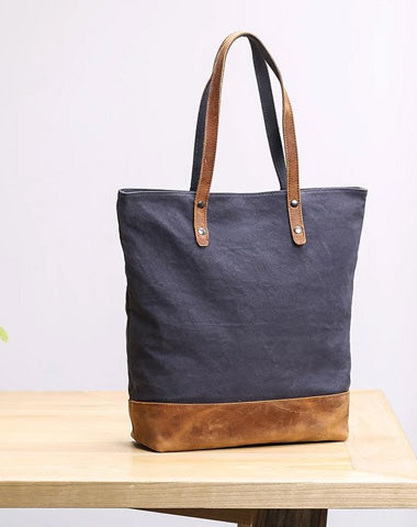 Canvas Leather Mens Womens 15" Gray Tote Bag Handbag Tote Bag Shoulder Bag Tote Purse For Men