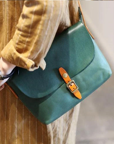 Fashion Womens Green Leather Shoulder Bag Tan Satchel Side Bag Tan Women's Satchel Purse