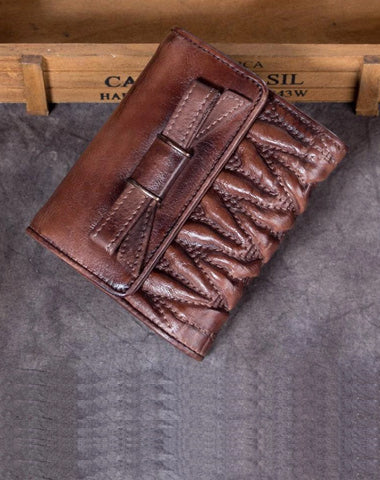 Cute Womens Leather Wrinkled Small Women's Trifold Leather Wallet Vintage Small Wallet for Ladies