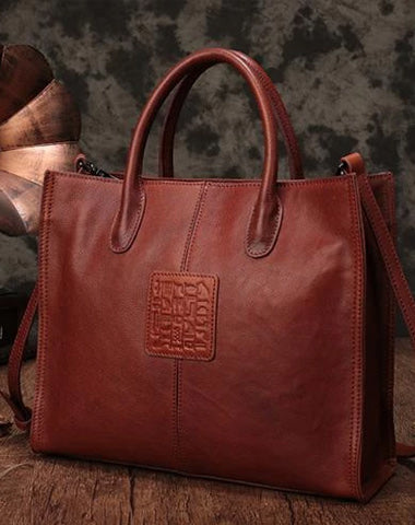 Red Brown Vintage Womens Leather Handbag Square Handbag Purse Side Bag for Ladies
