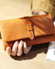 Vintage brown WOmens Leather Long Wallet Bifold Long Clutch Wallet Card Holder Purse