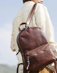 Fashion Womens Coffee Leather Zipper Leather Backpack Womens Best Womens Backpack