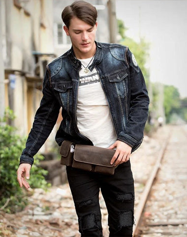 Brown Leather Mens Fanny Pack Waist Bag Hip Pack Light Brown Belt Bag Bumbag for Men