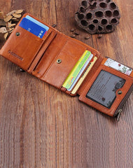 Handmade Mens Cool billfold Leather Wallet Men Small Wallets Trifold for Men