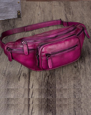 Purple Leather Womens Fanny Pack Hip Belt Bags Waist Bag Hip Bag Bum Bag for Women