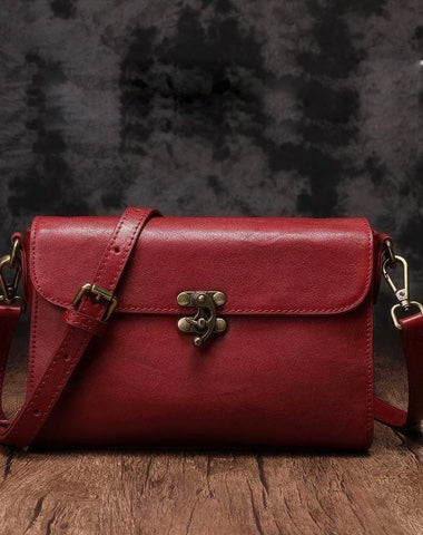 Vintage Ladies Red Leather Small Satchel Shoulder Bags Side Bag Cross Body Purses For Women