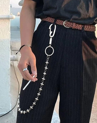 Cool Men's Spike Hip Hop Long Stainless Steel Pants Chain Biker Wallet Chain For Men