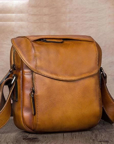 Brown Mens Leather Vintage Vertical Small Messenger Bags Small Side Bag Blue Courier Bag for Men
