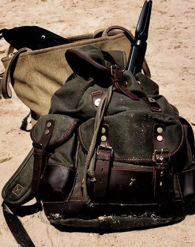 Hiking Backpack for Men Waxed Canvas Backpack With Laptop Compartment Canvas And Leather Backpack