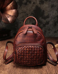 Brown Cute Leather Womens Backpacks Small Braided Leather Backpack Trendy Backpacks for Ladies