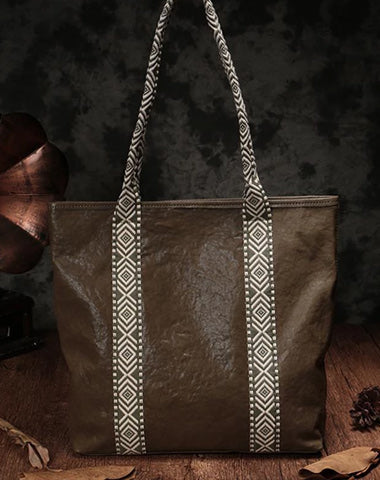Vertical Dark Green Leather Tote Bag Womens Green Shopper Tote Handbag Purse