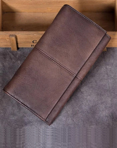 Vintage Leather Brown Mens Long Wallet Phone Clutch Gray Bifold Wallet for Men