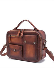 Vintage Brown Womens Leather Satchel Handbag Green Leather Side Shoulder Bag for Ladies