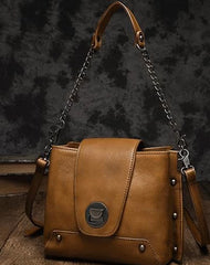 Small Vintage Womens Brown Leather Chain Shoulder Bag Chain Fashion Black Side Bag for Ladies