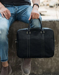 Cool Black Leather Mens Briefcase Work Bag Laptop Bag Business Bag for Men