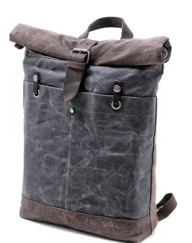Waxed Canvas Leather Mens College Waterproof 15'' Computer Backpack Travel Backpack Hiking Bag for Men