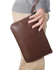 Coffee Leather Mens Large Leather Wallet Wristlet Bag Black Envelope Bag Clutch Wallet for Men
