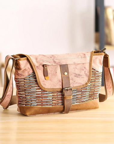 Country Style Canvas Leather 14'' Womens Small Side Bag Shoulder Bag Messenger Bag for Men
