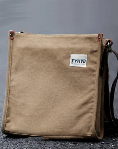 Cool Canvas Leather Mens Side Bag Black Vertical Shoulder Bag College Bag Messenger Bag for Men
