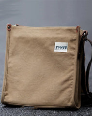 Cool Canvas Leather Mens Side Bag Black Vertical Shoulder Bag College Bag Messenger Bag for Men
