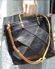 Vintage Womens Leather Black Tote Handbag Purse Quilted Brown Leather Shoulder Bag Tote