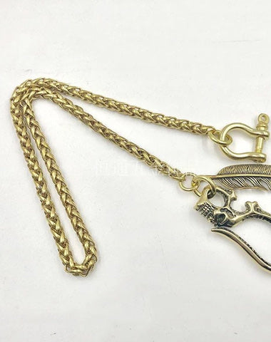 Cool SKull Brass Feather 19‘â€?Rock Wallet Chain Biker Pants Chain jeans chain jean chain for Men