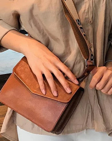 Brown Leather Womens Vintage Small Shoulder Purse Black Wide Strap Shoulder Bag for Ladies