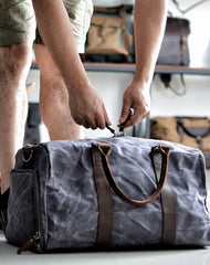 Waxed Canvas Leather Mens Large Travel Weekender Bag Waterproof Duffle bag for Men