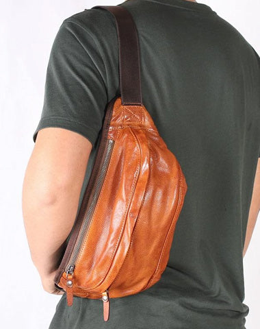 Brown MENS Suede 8 inches Black LEATHER FANNY PACK Chest Bag WAIST BAGS For Men