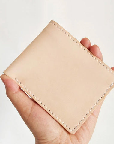 Light Beige Handmade Mens Bifold Leather Small Wallets Cool billfold Wallet for Men