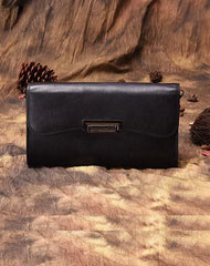 Vintage Womens Black Leather SMall Side Bag Red Clutch Purse Shoulder Bag for Ladies