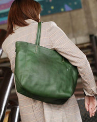 Fashion Womens Large Green Leather Tote Bags For Work Brown Leather Shopper Tote Bag