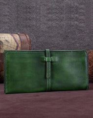 Green Womens Leather Slim Long Wallet Bifold Leather Wallet Womens Long Purse for Ladies