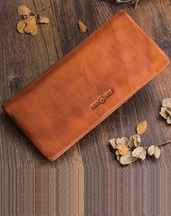 Handmade Leather Mens Cool Long Leather Wallet Bifold Clutch Wallet for Men