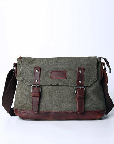 Casual Canvas Mens Womens Simple 10‘’ Side Bag Green Courier Bag Messenger Bag Backpack for Men