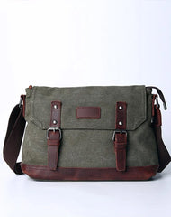 Casual Canvas Mens Womens Simple 10‘’ Side Bag Green Courier Bag Messenger Bag Backpack for Men