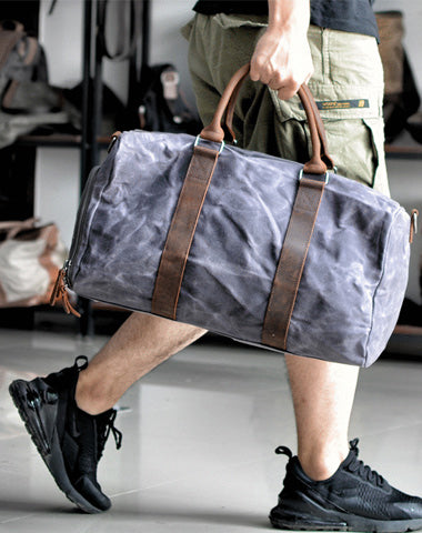 Waxed Canvas Leather Mens Large Fitness Bag Travel Green Weekender Bag Duffle Bag for Men