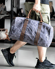 Waxed Canvas Leather Mens Large Fitness Bag Travel Green Weekender Bag Duffle Bag for Men