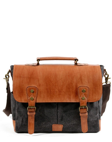 Waxed Canvas Leather Mens Retro 14'' Handbag Messenger Bag Computer Bag For Men